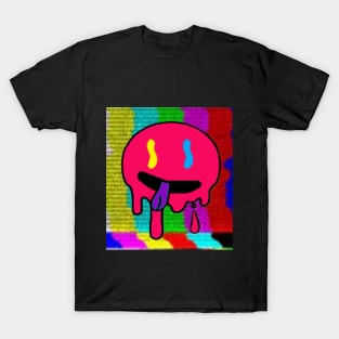 Colorful Trippy Graffiti Drip Silly Emoji Face Sticker T-Shirt